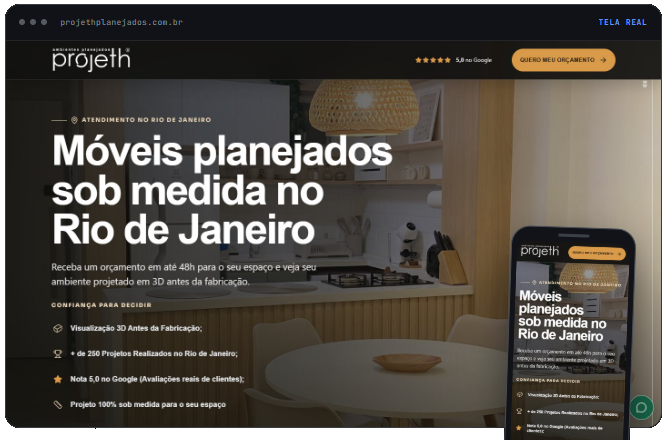 Site da Projeth Planejados no computador e no celular